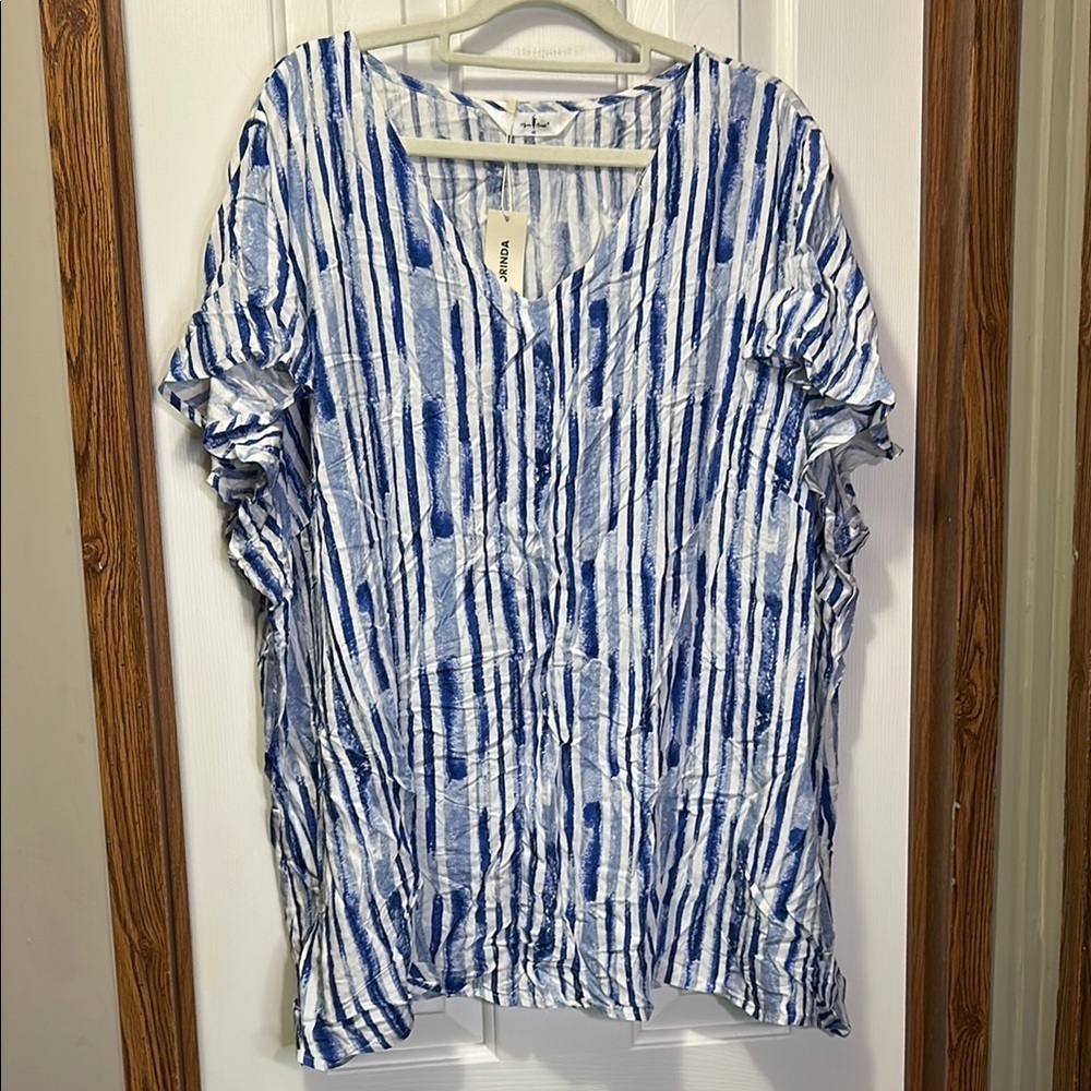 Agnes Orinda Blue and White Relaxed Striped Blouse